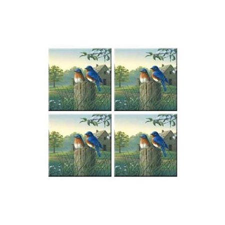FASTFOOD McGowan Tuftop Country Morning Bluebirds Coasters Set of 4 FA2611490